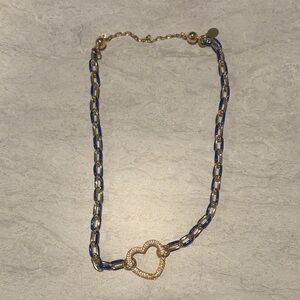 Never Worn Chic Gold and Blue Heart Necklace